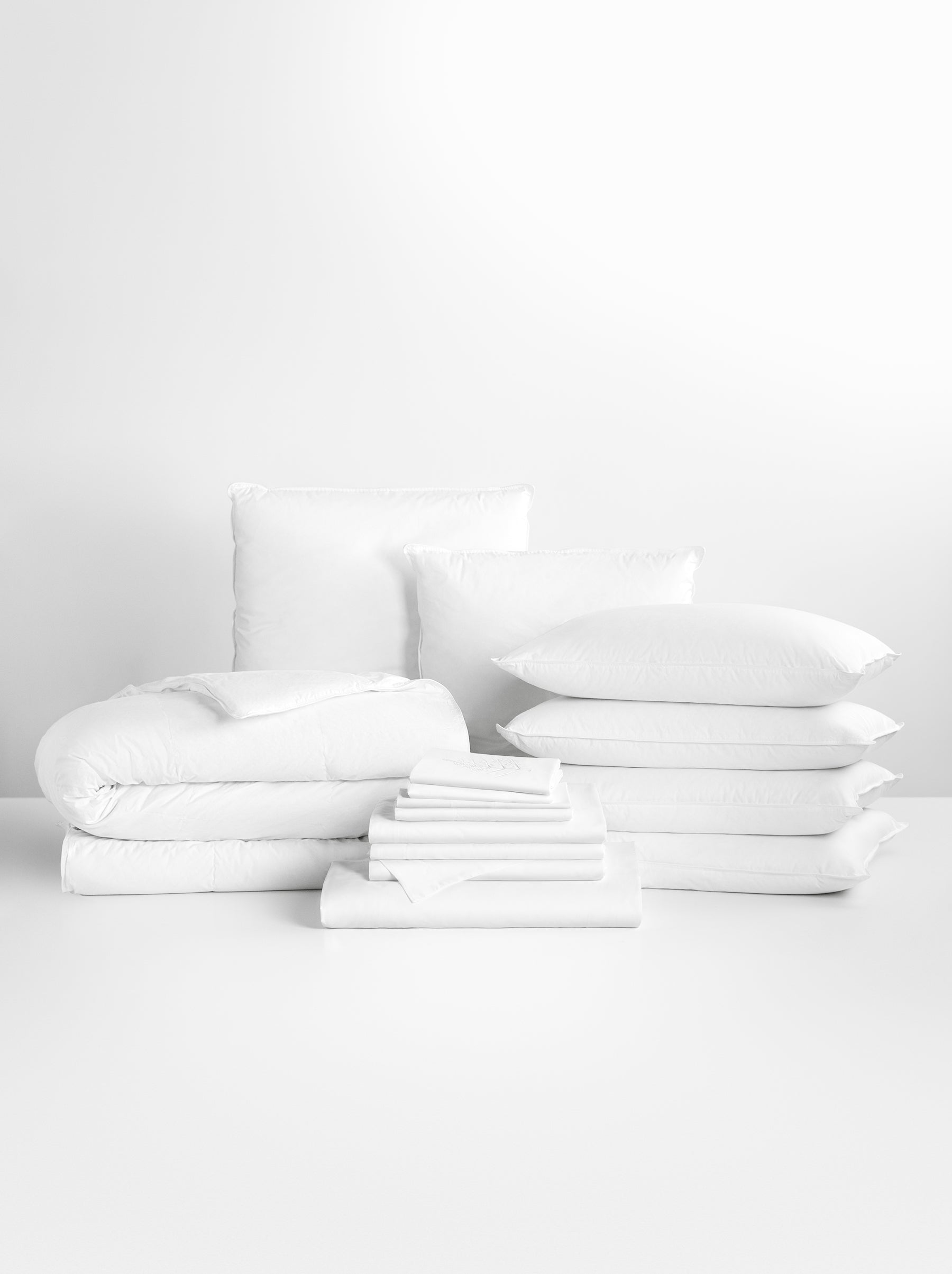 Four Seasons Dream Set with linens, down pillows, Euro pillows, duvet, white