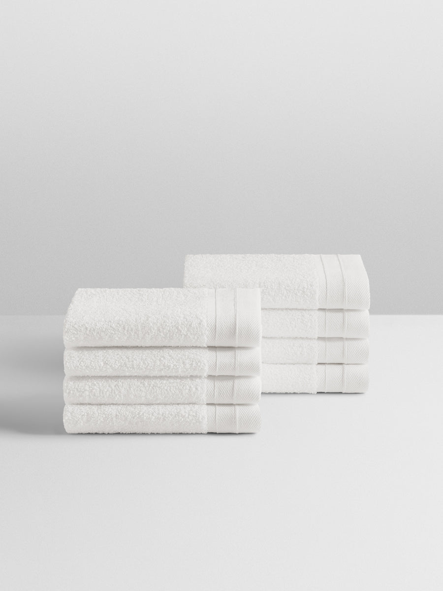 Four Seasons Spa Wash Cloth Set, 8-piece, plush cotton, white, 12"x12", highly absorbent, luxury spa at home