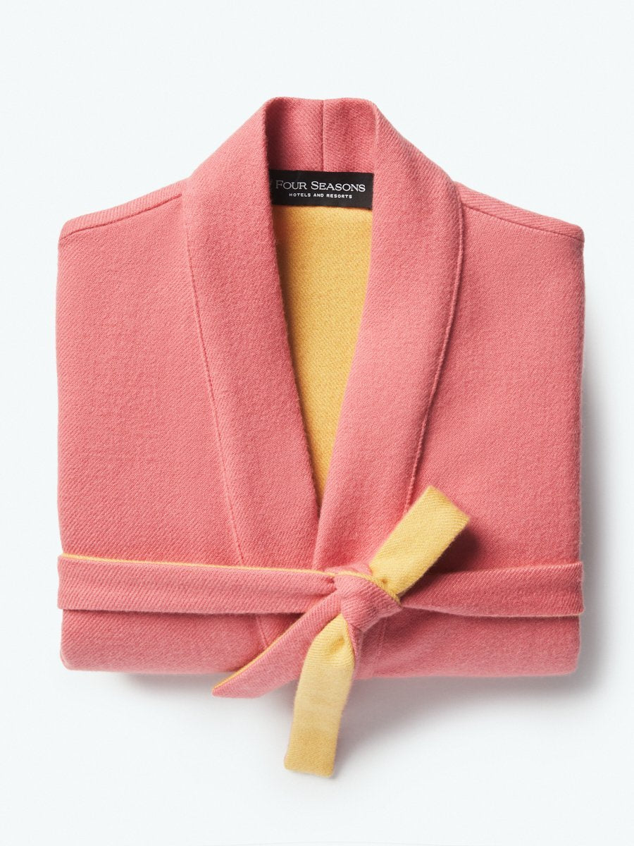 Four Seasons Children's Resort Robe, sleeveless, lightweight wool, pink with yellow interior, chic and stylish